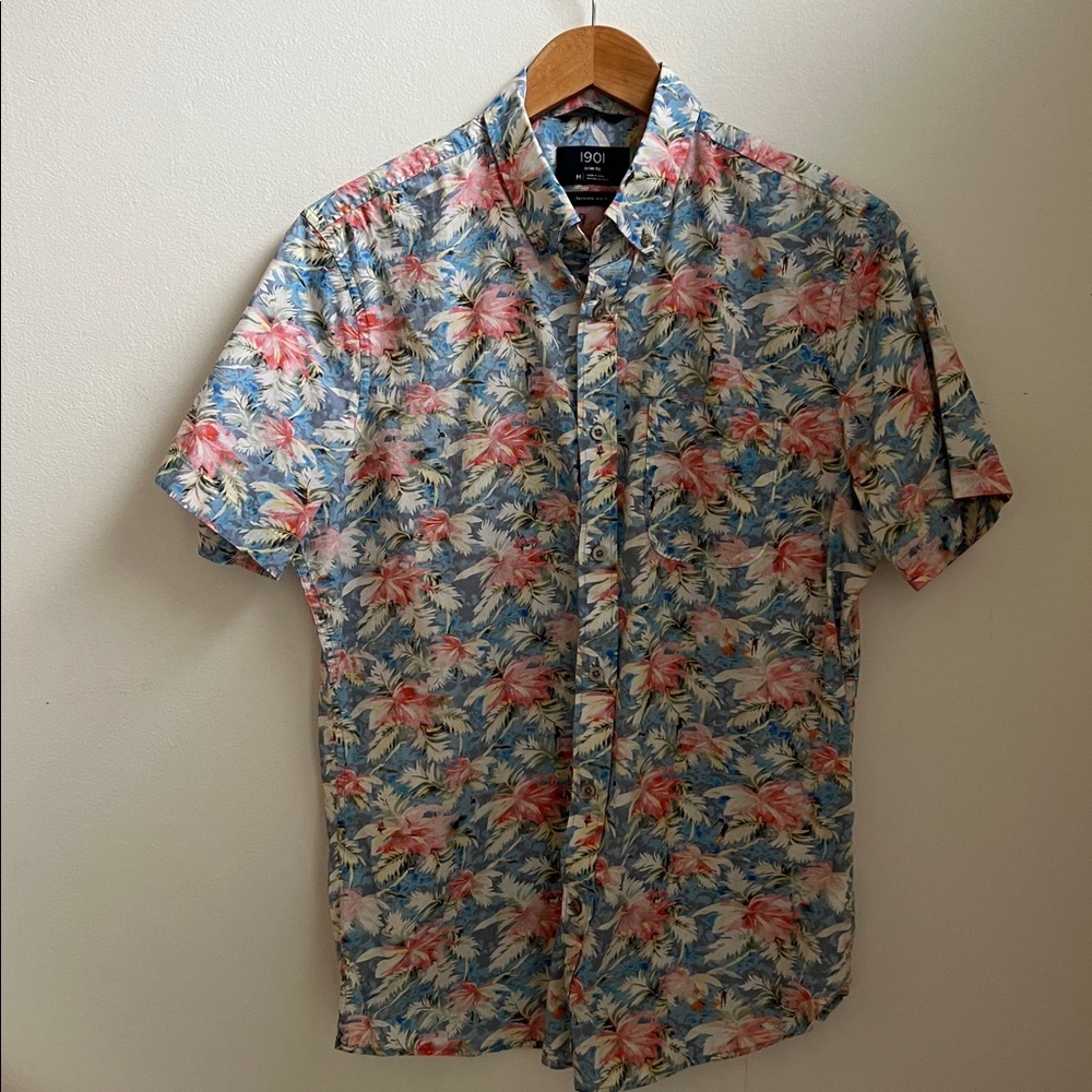 1901 Nordstrom Men's Tropical Floral Shirt - Blue and Pink Medium - Picture 2 of 8